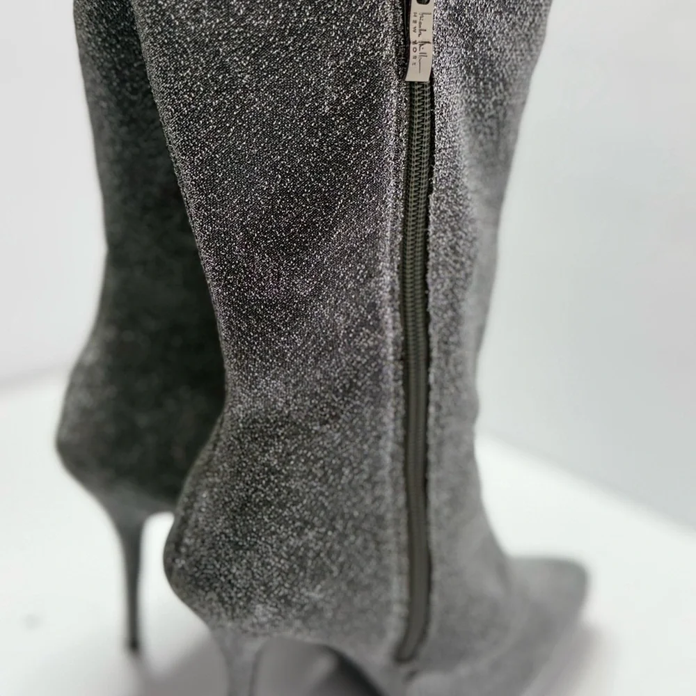 Nicole Miller Silver Metallic Pointed Toe Stiletto Boots Size 10 - Picture 4 of 7